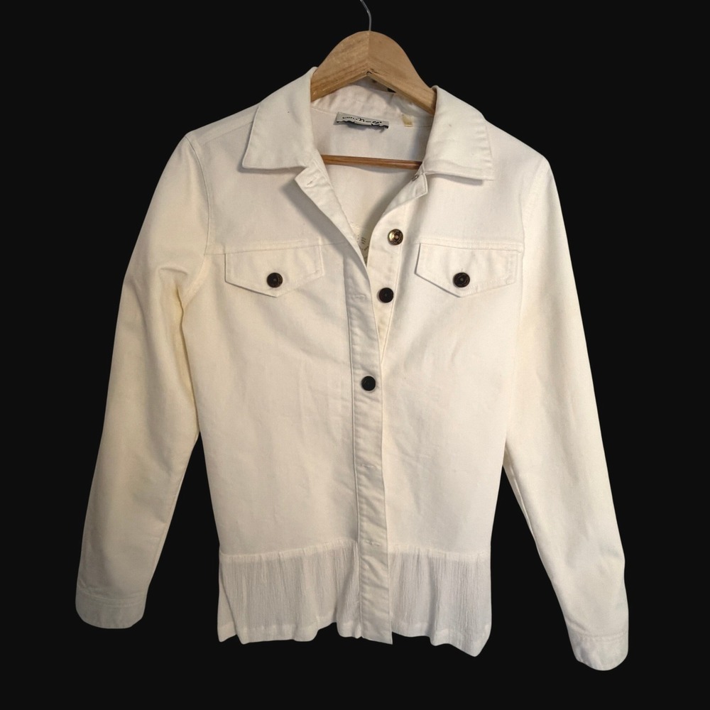 Simply Noelle Jacket Womens S/M White Exc Lace Back Pleated Hem Denim Style